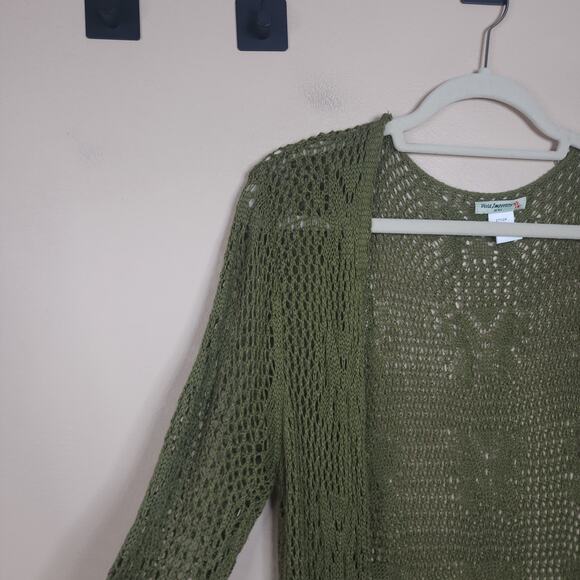 Vivid Importers Crochet Open Front Long Length Cardigan in Green Size 2X - Picture 5 of 8